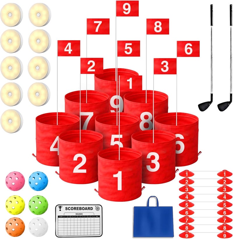 LHPY 9 Holes Backyard Outdoor Golf Games with 2 Adjustable Clubs and 9 LED Light, Lawn Golf Game for Adults to Practice for Camping,Party,Backyard,Beach ﻿ - Image 1